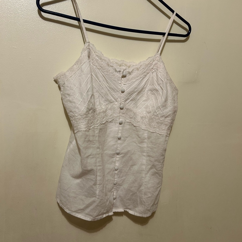 Simple Retro Camisole Sz M Cotton with  Lace-Trim  & Pleated Bodice
